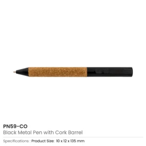 Eco-friendly Metal Pens Black with Cork Barrel and Black Ink - Image 6