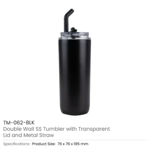 Double Wall SS Tumblers with Transparent Lid and Metal Straw - 500ml - Image 10