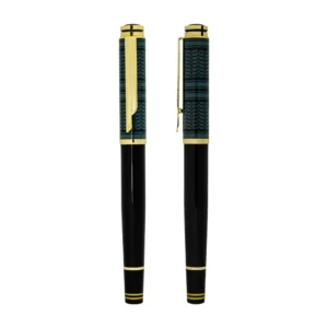 Arabic Traditional Bisht Design Metal Pens, Glossy Black with Gold Outline - Image 1