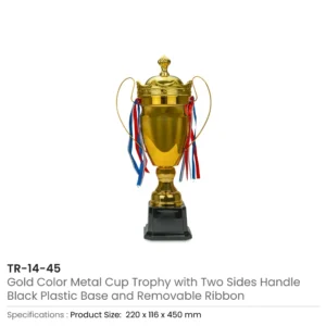 Metal Close Cup Trophies with Two-Sided Handle & Attached Ribbons - Image 8