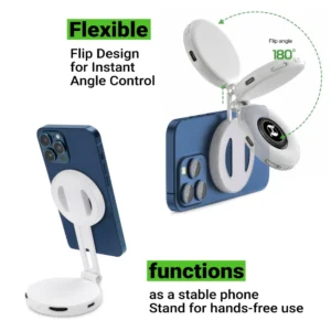 Pocket Selfie Ring Light with MagSafe, Bi-Color LED, 180° Flip Design - Image 4