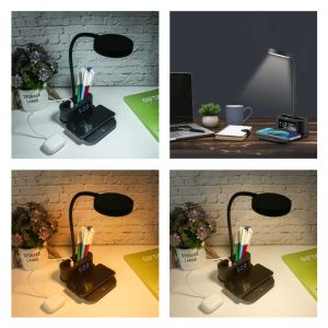 Desk Lamp with 15W Wireless Charger, Clock and Pen Holder - Image 5